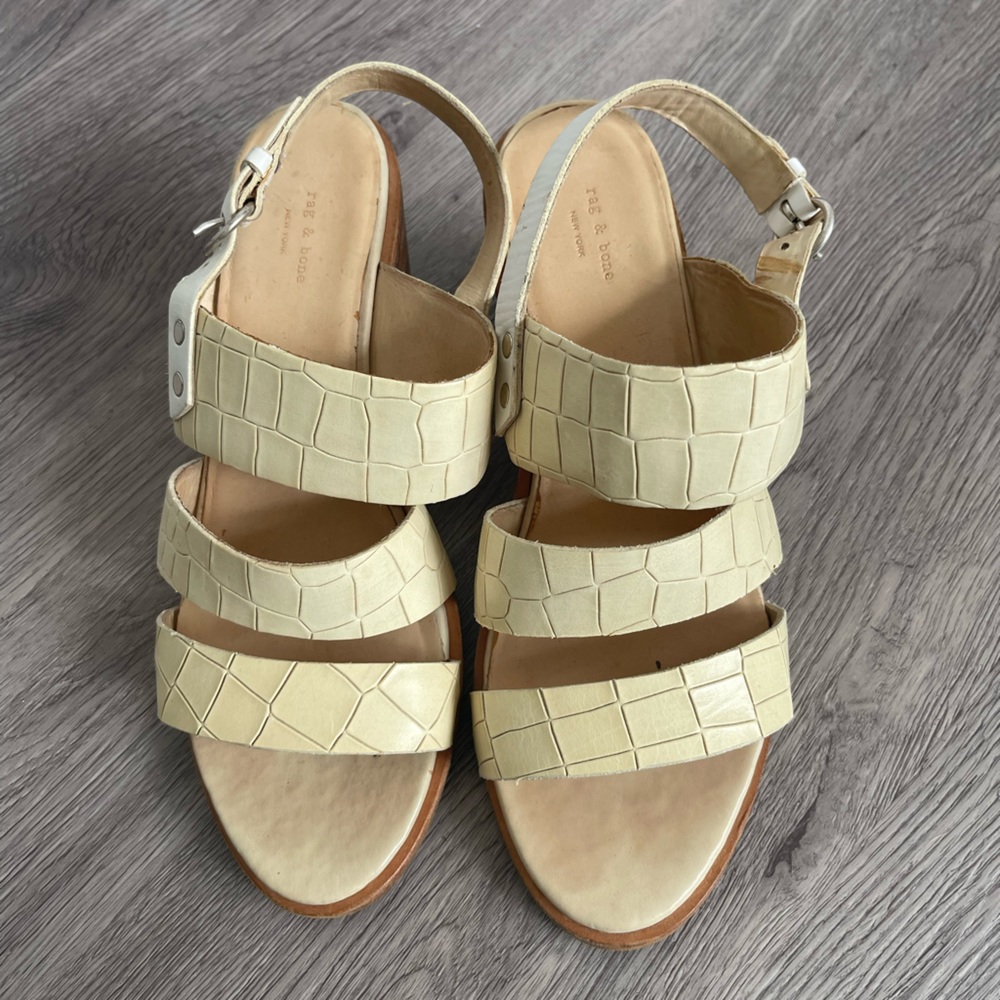 Rag & Bone Cream Snakeskin Wedges